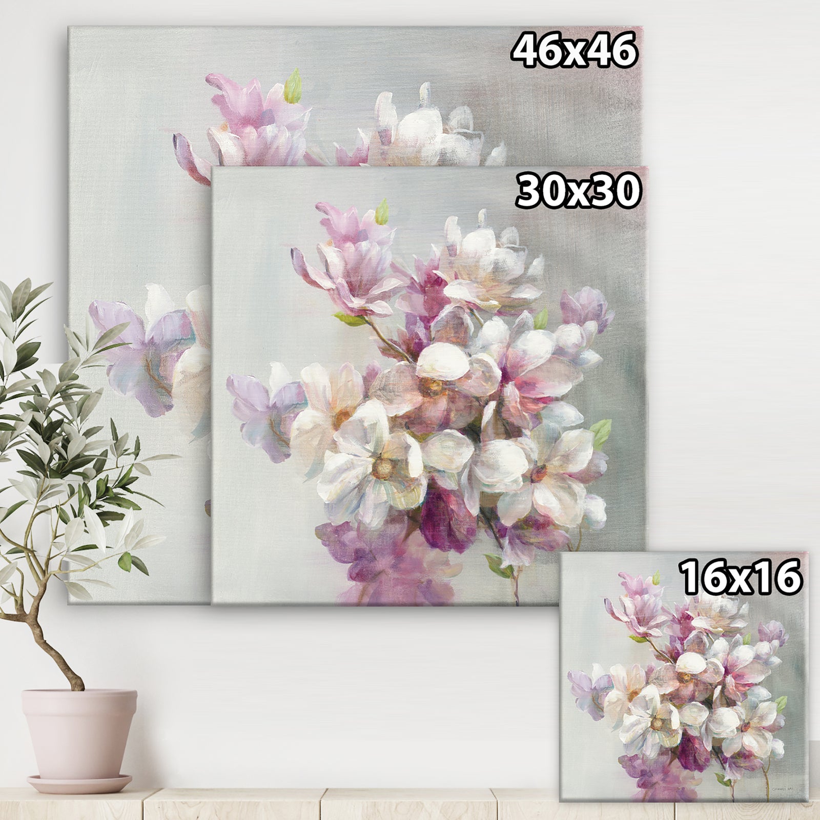 Pink Magnolia Flowers - Shabby Chic Canvas Art