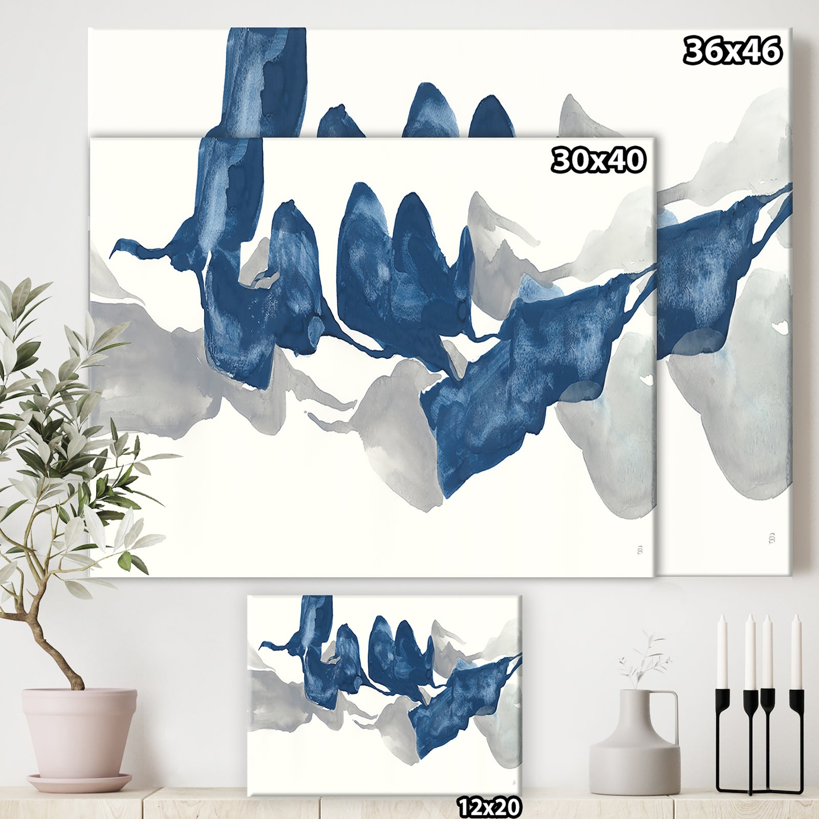 Gouache Sapphire on Gray - Modern & Contemporary Canvas Art