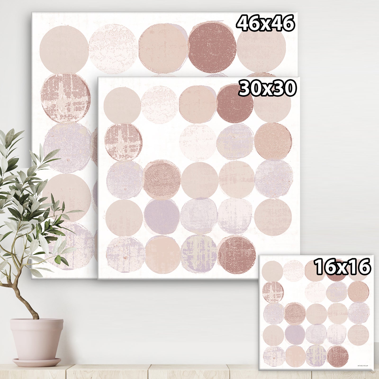 Shade of Pink Geometric Dots I - Abstract Gallery-wrapped Canvas
