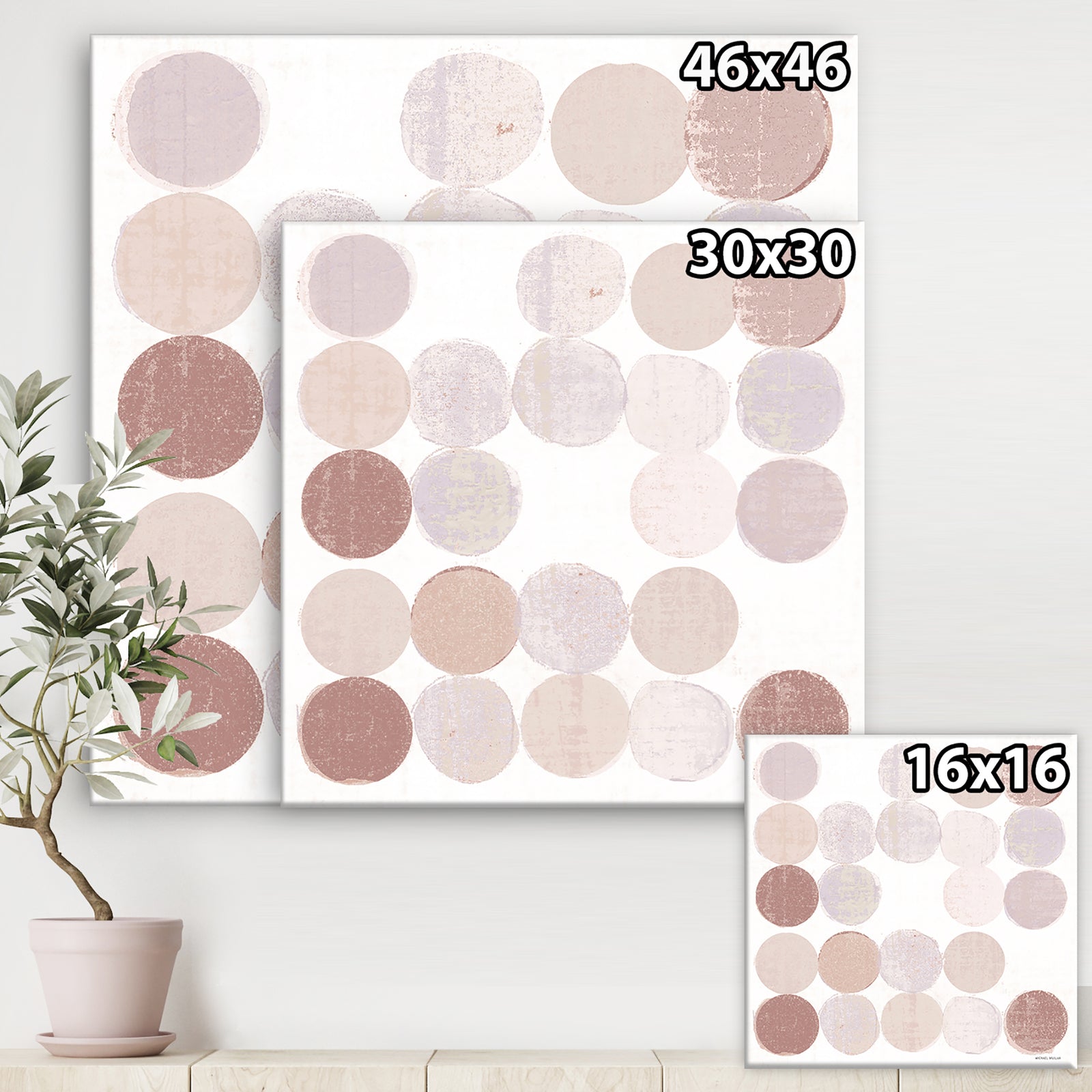Shade of Pink Geometric Dots II - Abstract Canvas Artwork