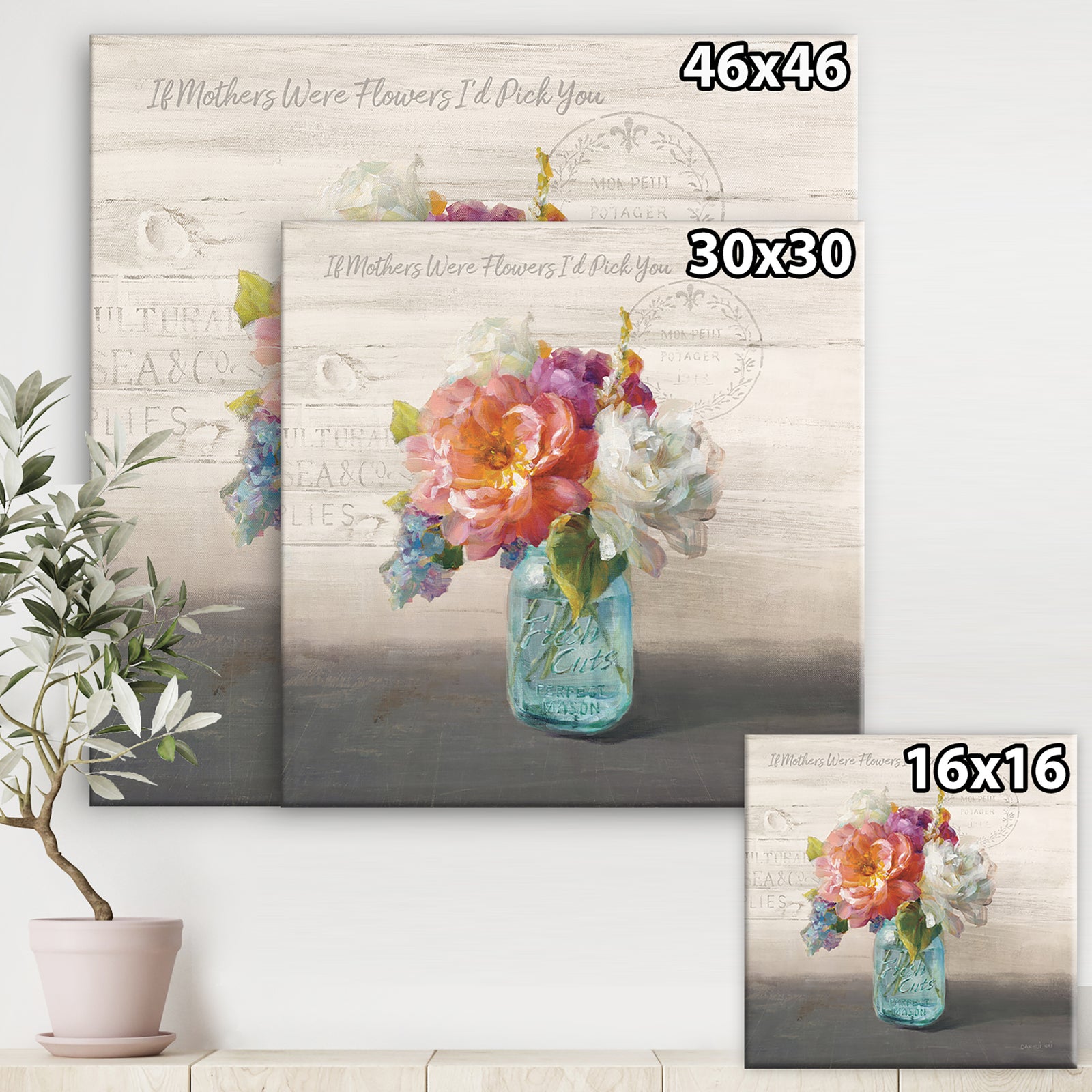 French Cottage Bouquet I Mothers - Cottage Premium Canvas Wall Art