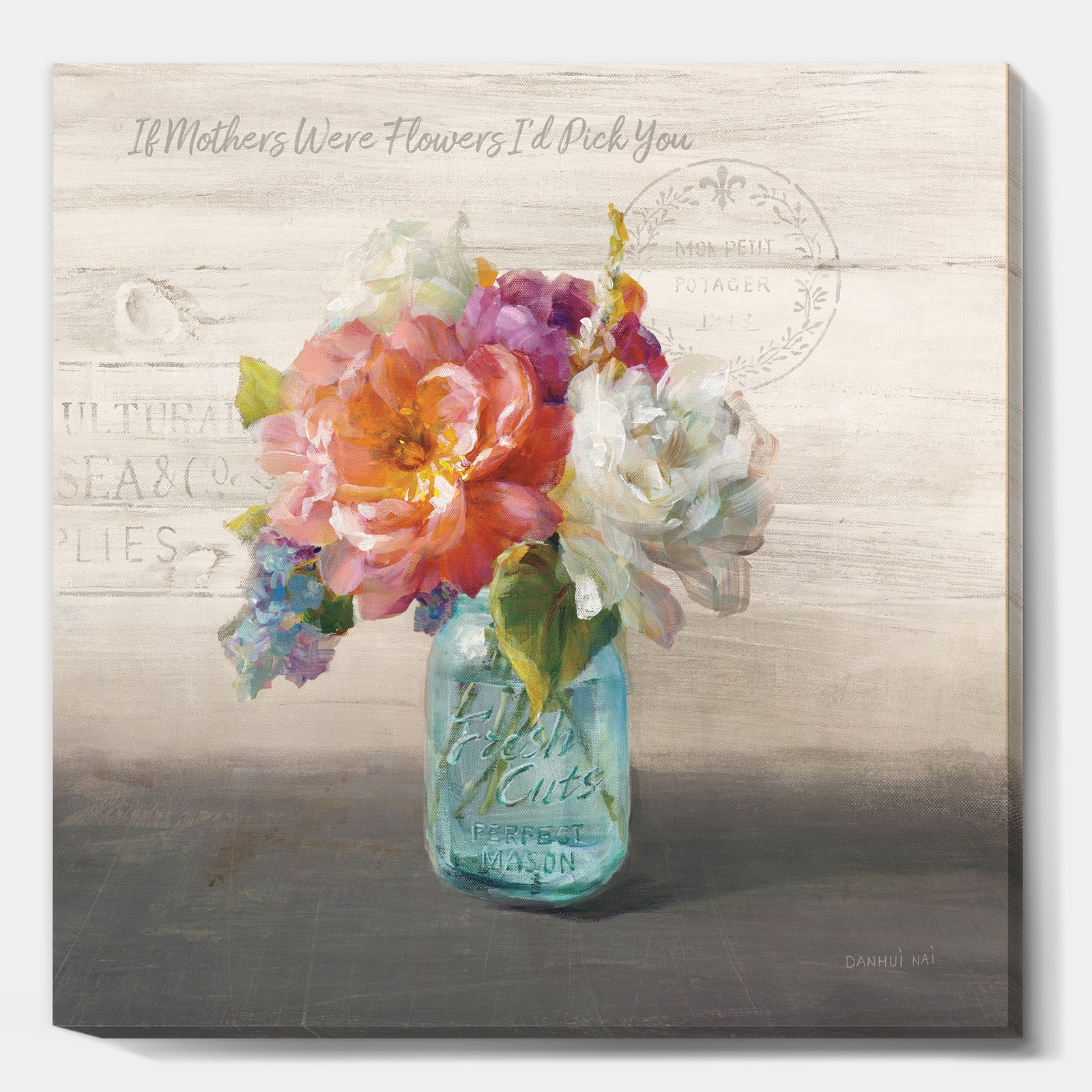 French Cottage Bouquet I Mothers - Cottage Premium Canvas Wall Art