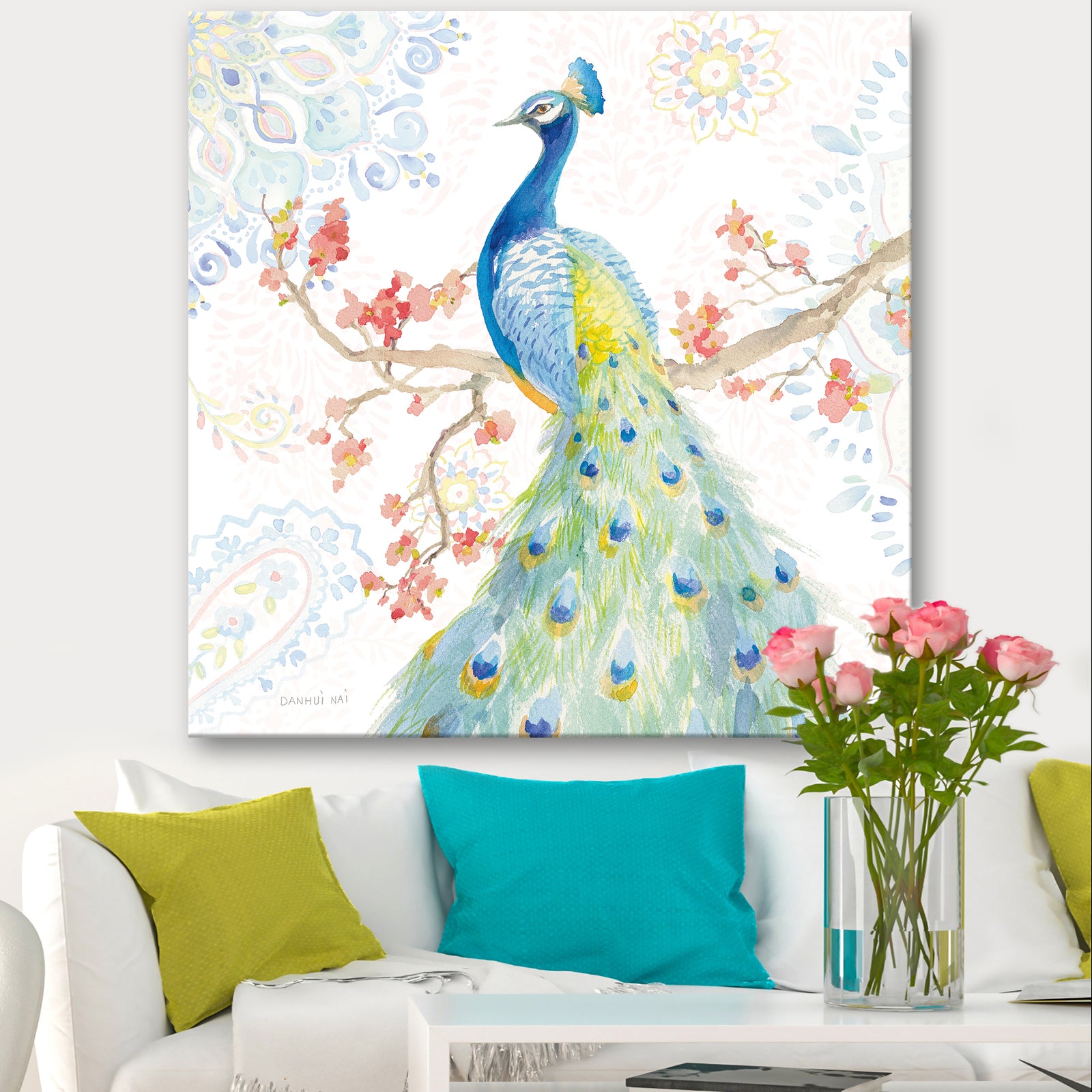 peacocks Watercolor II - Traditional Gallery-wrapped Canvas