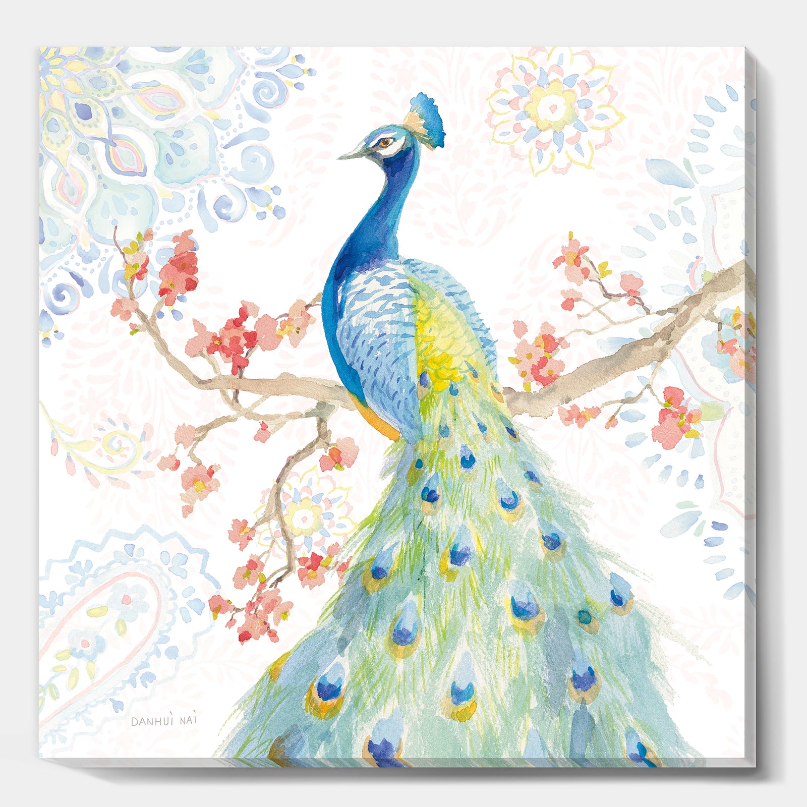 peacocks Watercolor II - Traditional Gallery-wrapped Canvas