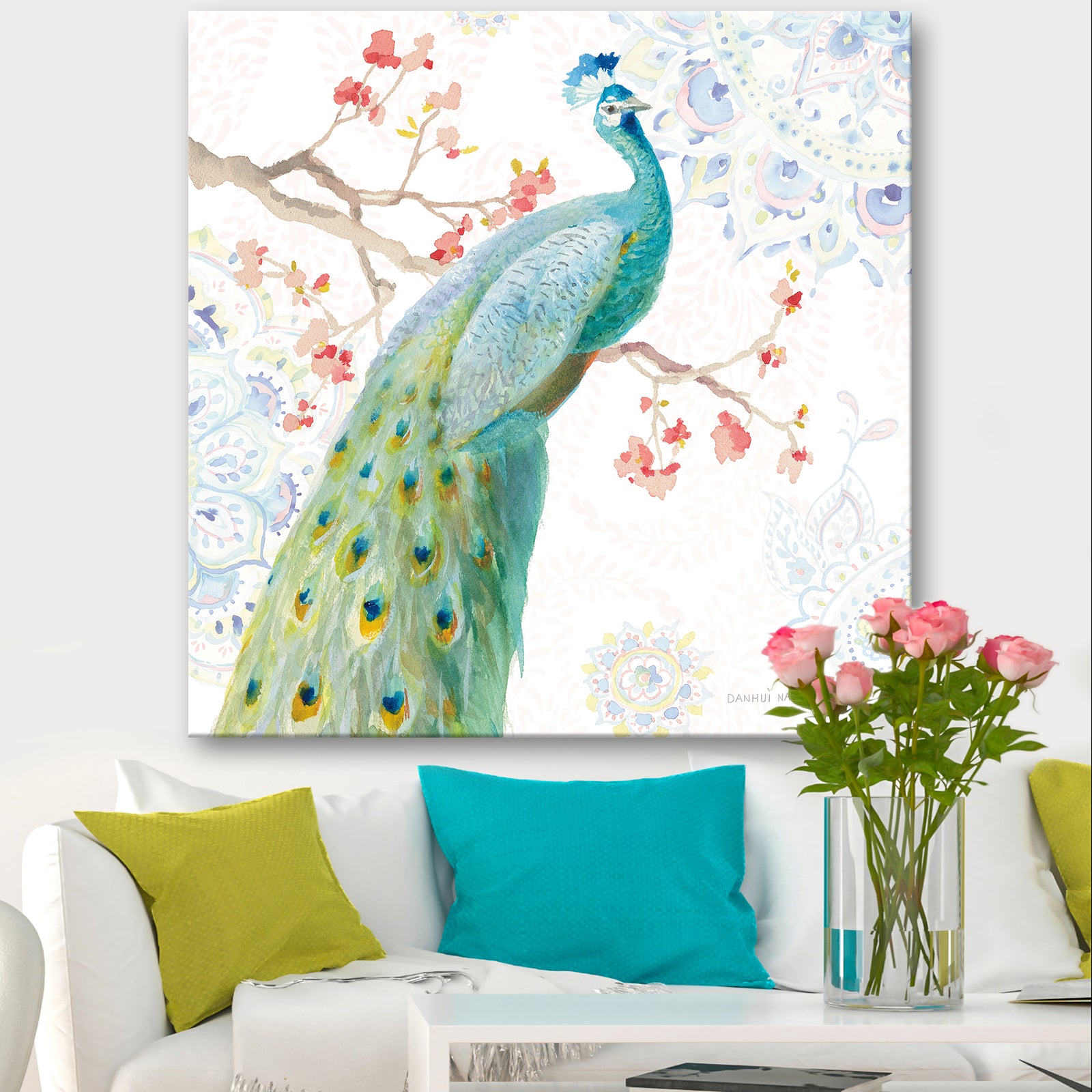 peacocks Watercolor I - Traditional Canvas Artwork