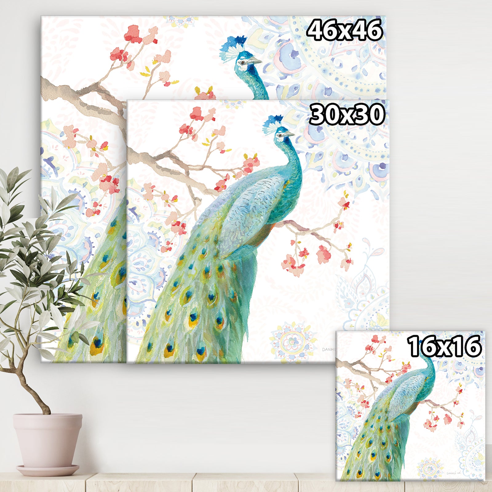 peacocks Watercolor I - Traditional Canvas Artwork