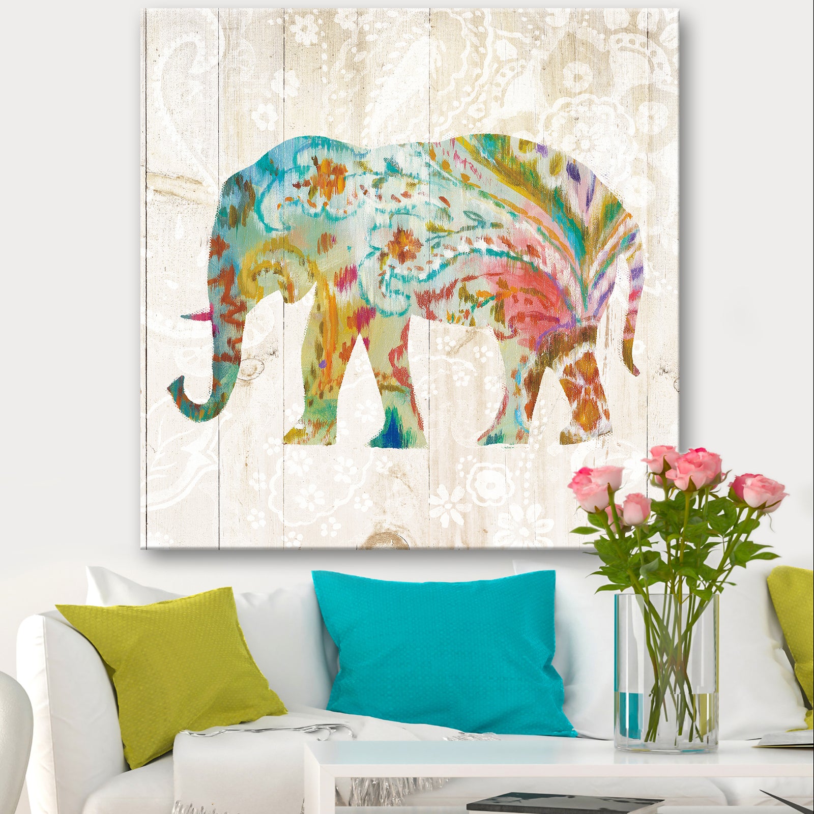 Boho Paisley Elephant II - Bohemian & Eclectic Gallery-wrapped Canvas