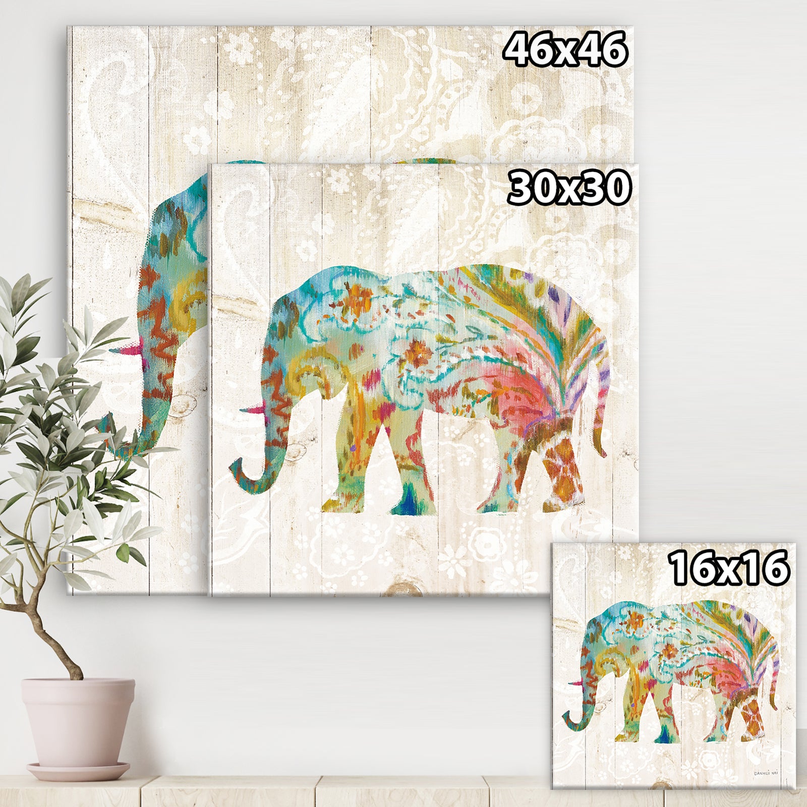 Boho Paisley Elephant II - Bohemian & Eclectic Gallery-wrapped Canvas