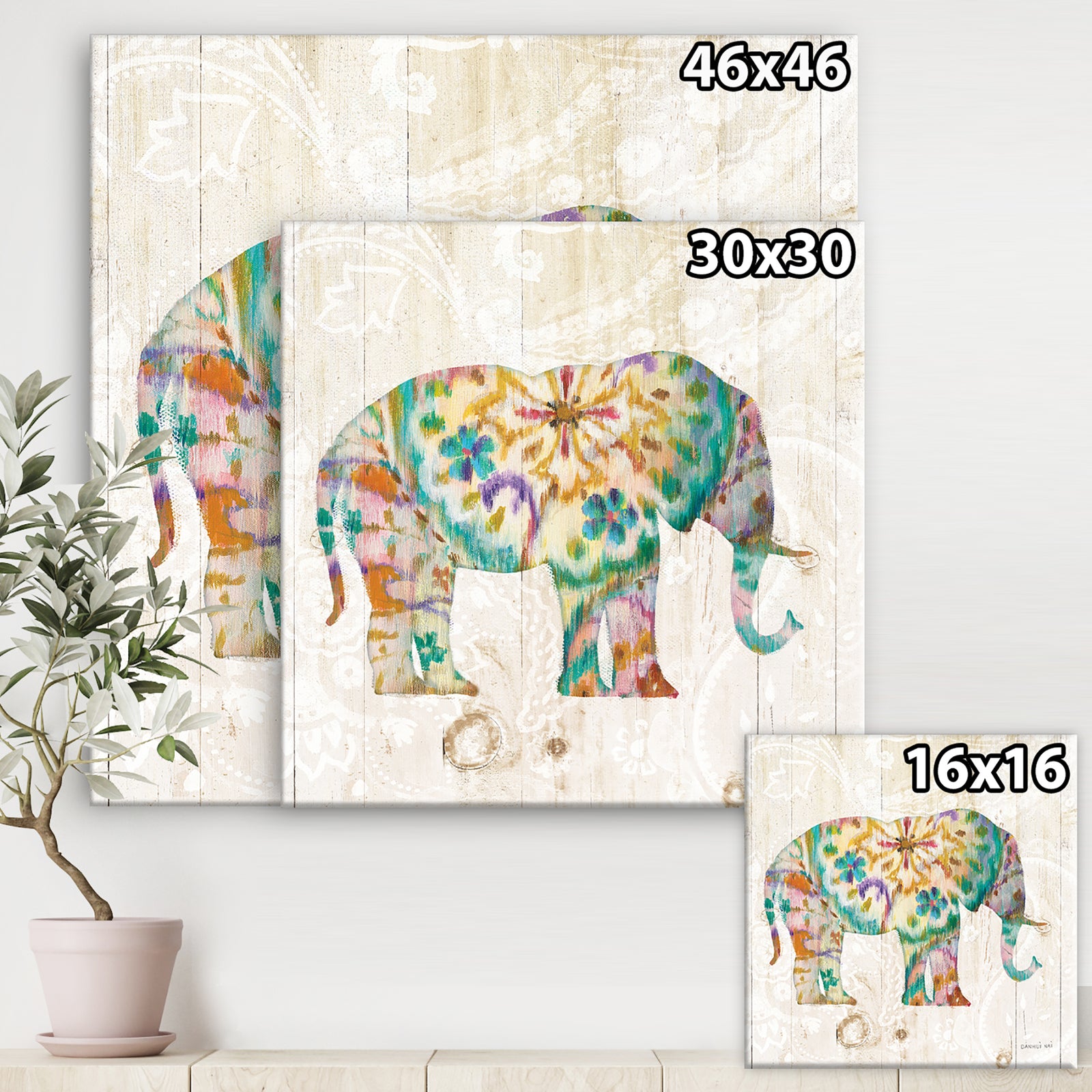 Boho Paisley Elephant I - Bohemian & Eclectic Canvas Artwork