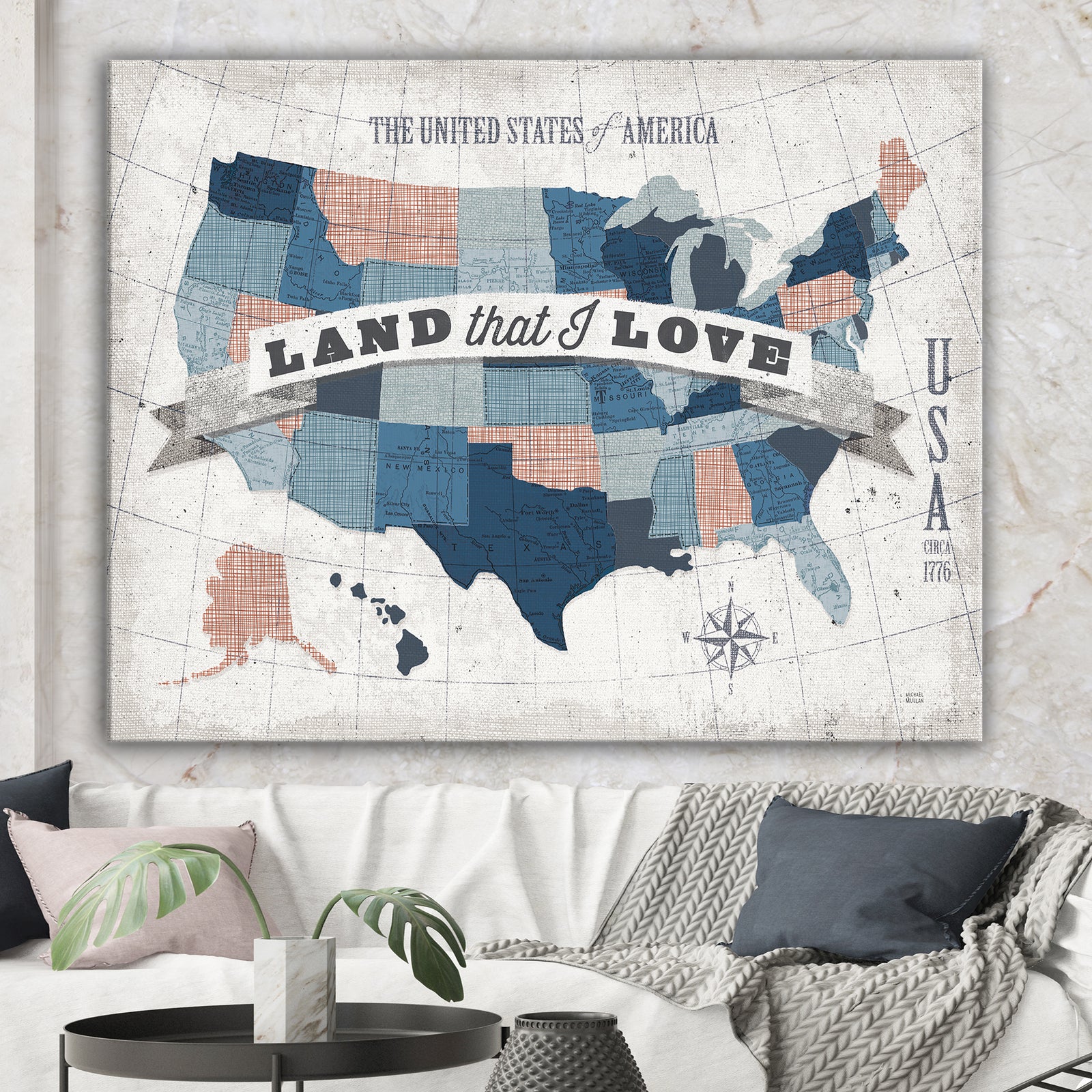 American Map Watercolor - Map Canvas Art