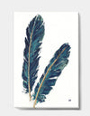 Gold Indigo Feathers IV - Modern Bohemian Canvas Artwork