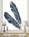 Gold Indigo Feathers III - Modern Bohemian Canvas Art