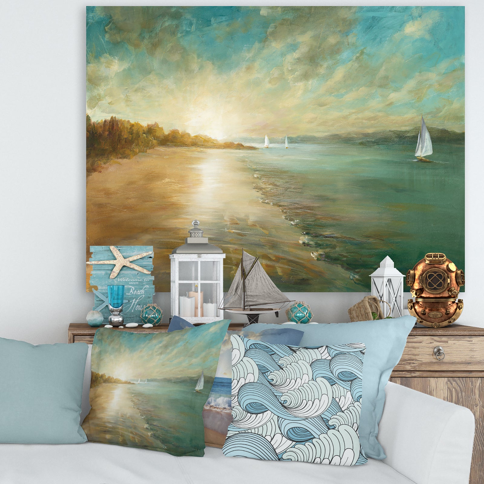 Coastal Pastel Horizon - Nautical & Coastal Canvas Art