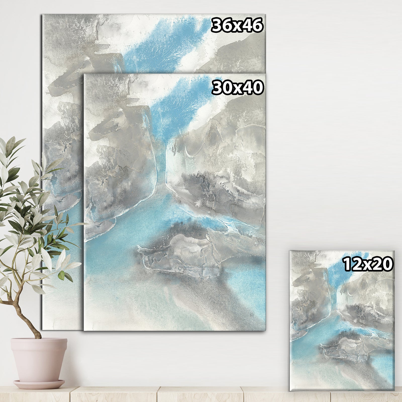 Watercolor Minimal Blue Tones II - Mid-Century Modern Canvas Artwork