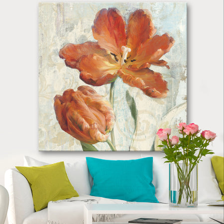 Orange Parrot Tuplip - Traditional Gallery-wrapped Canvas