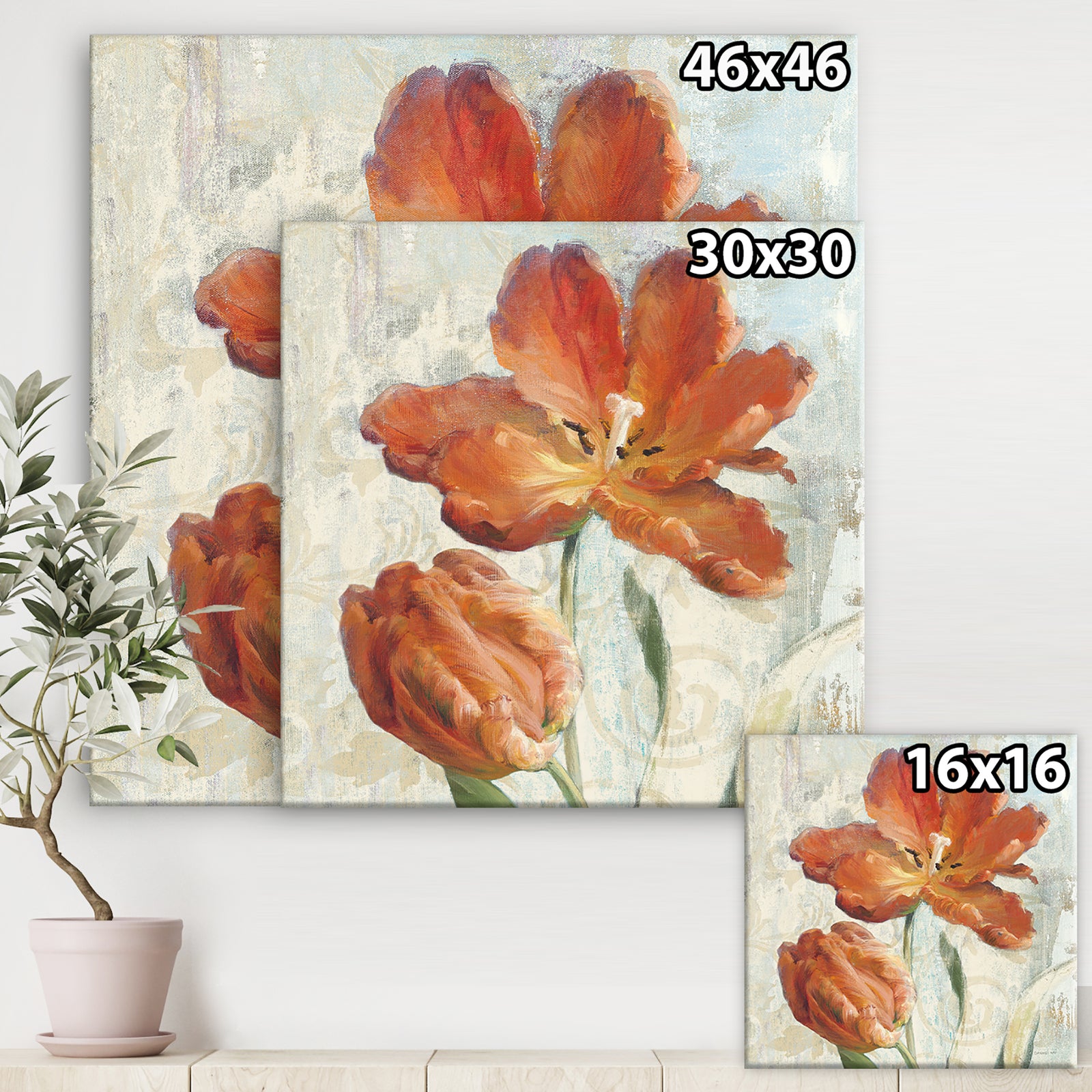Orange Parrot Tuplip - Traditional Gallery-wrapped Canvas