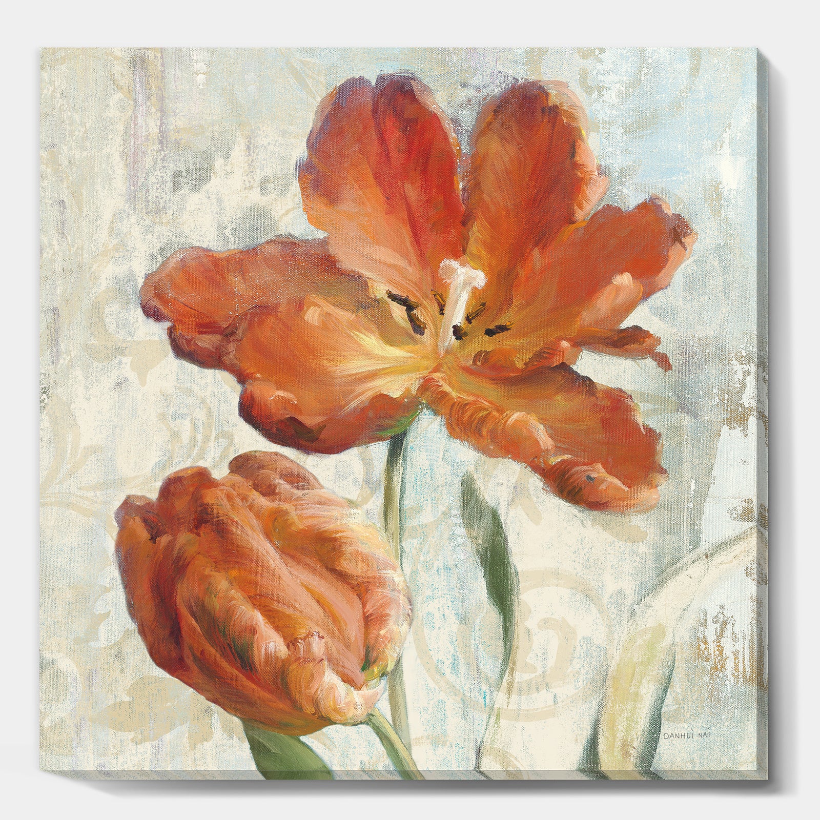 Orange Parrot Tuplip - Traditional Gallery-wrapped Canvas