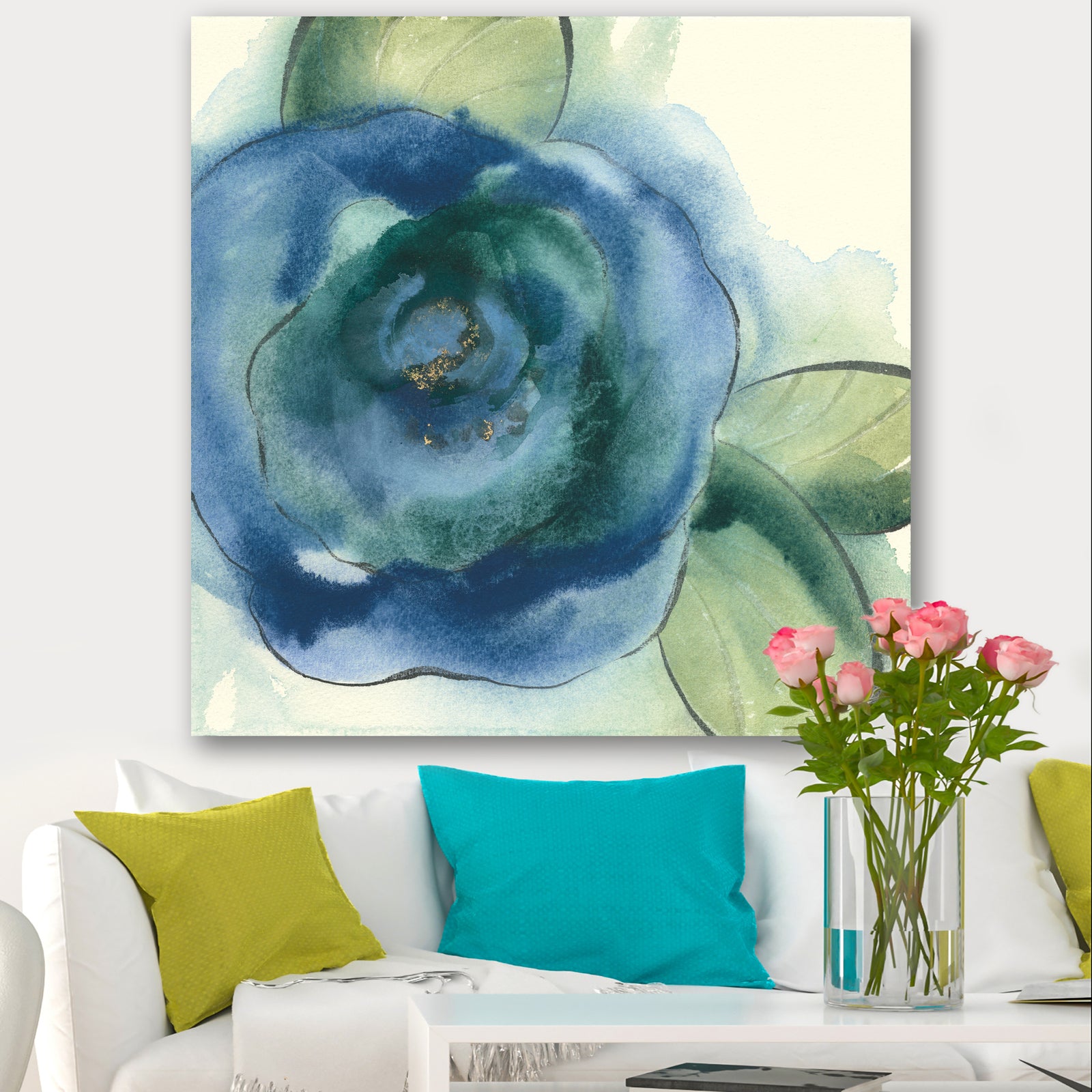 Blue Floral Poppies I - Cottage Canvas Art
