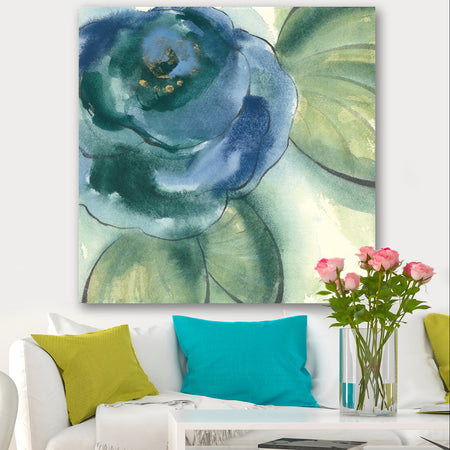 Blue Floral Poppies II - Cottage Premium Canvas Wall Art