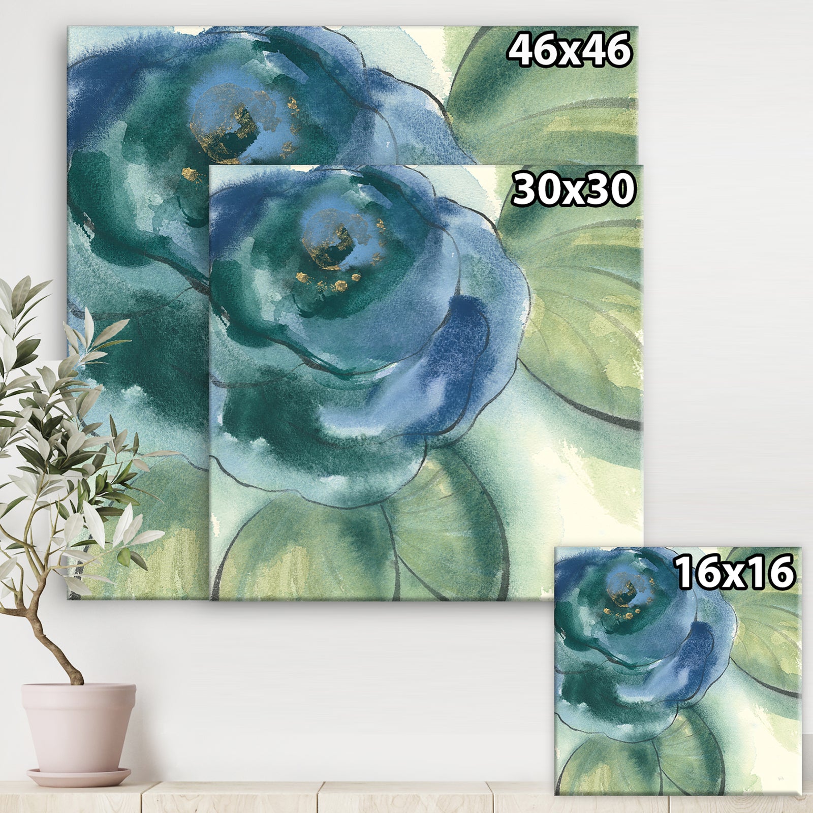 Blue Floral Poppies II - Cottage Premium Canvas Wall Art