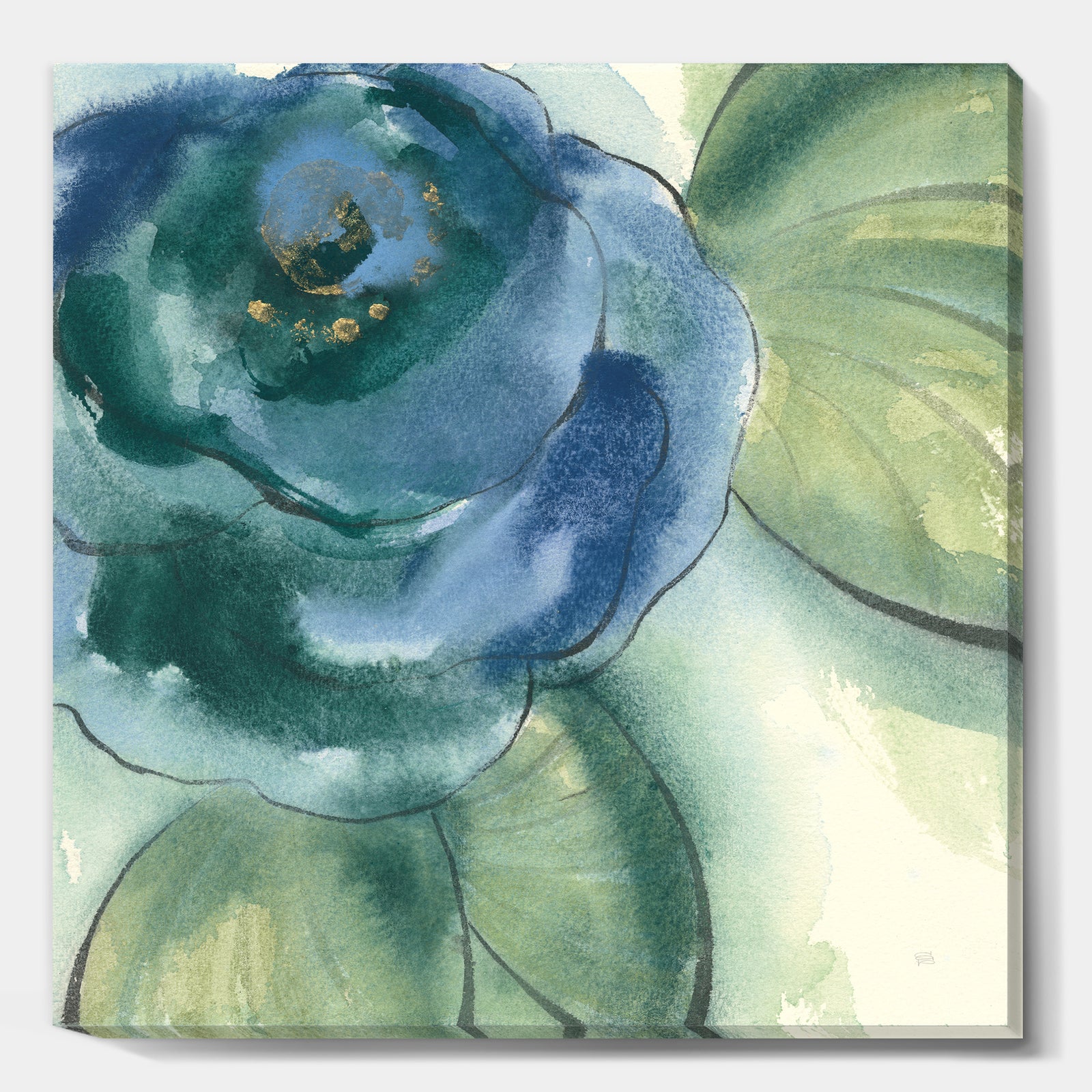 Blue Floral Poppies II - Cottage Premium Canvas Wall Art