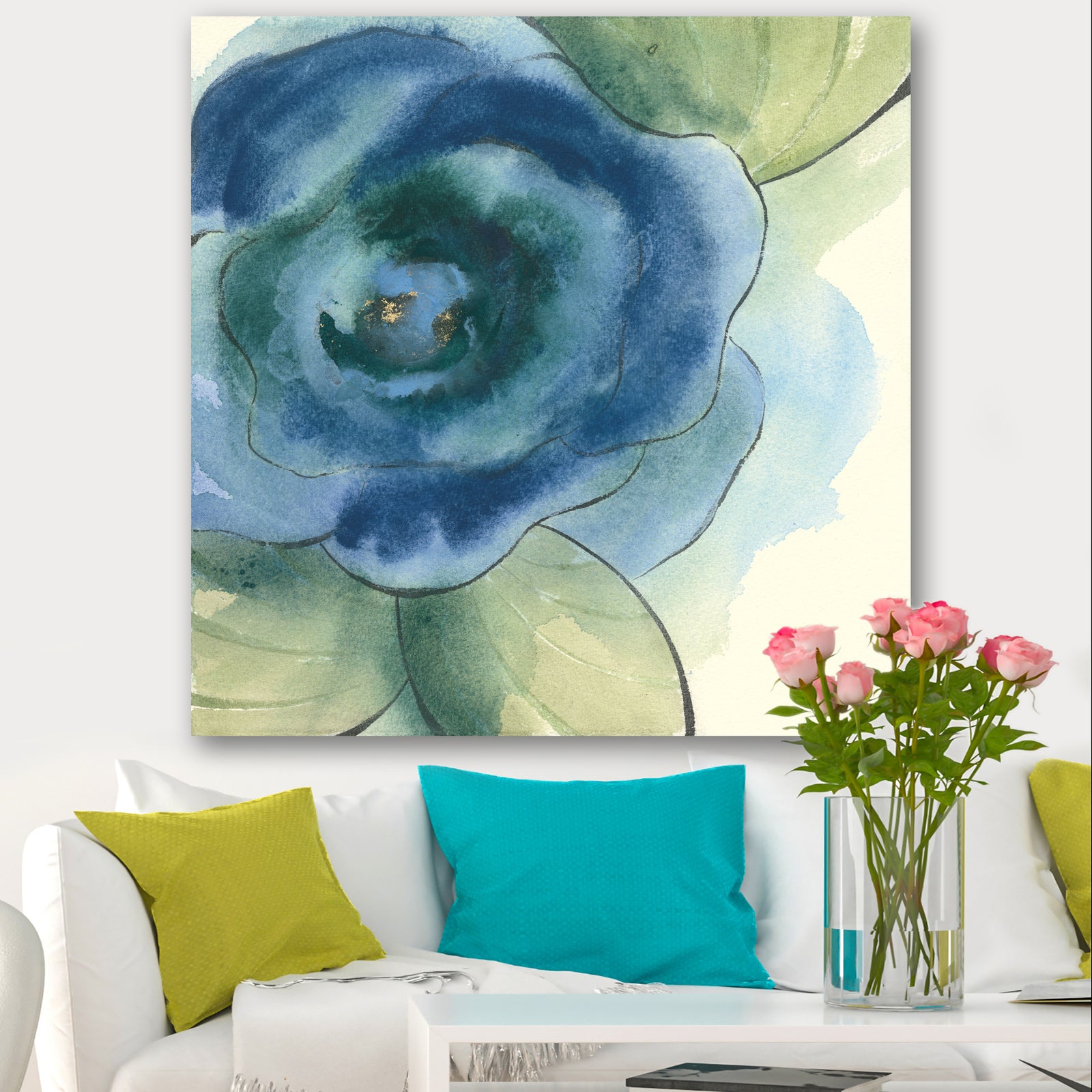 Blue Floral Poppies IV - Cottage Canvas Artwork