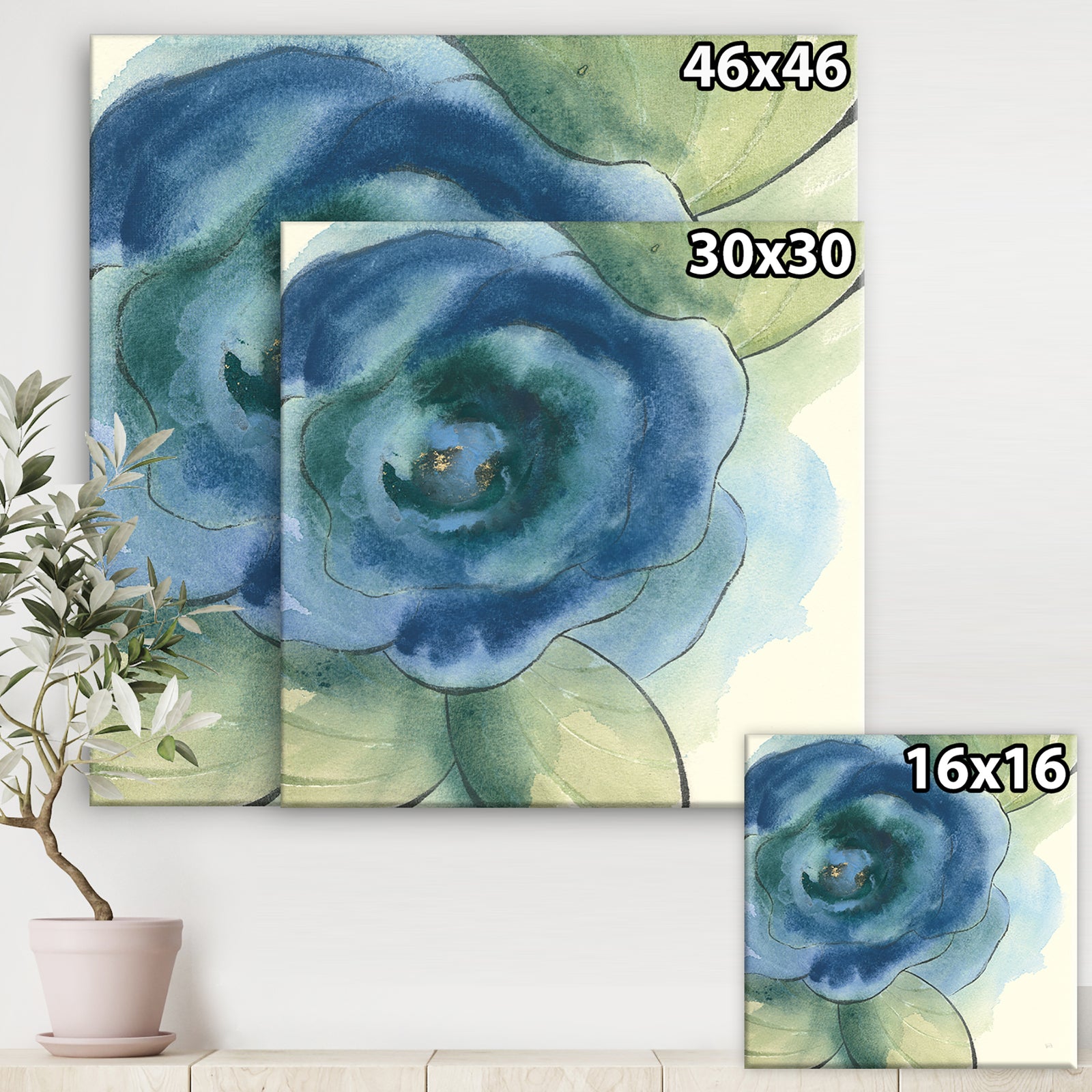 Blue Floral Poppies IV - Cottage Canvas Artwork