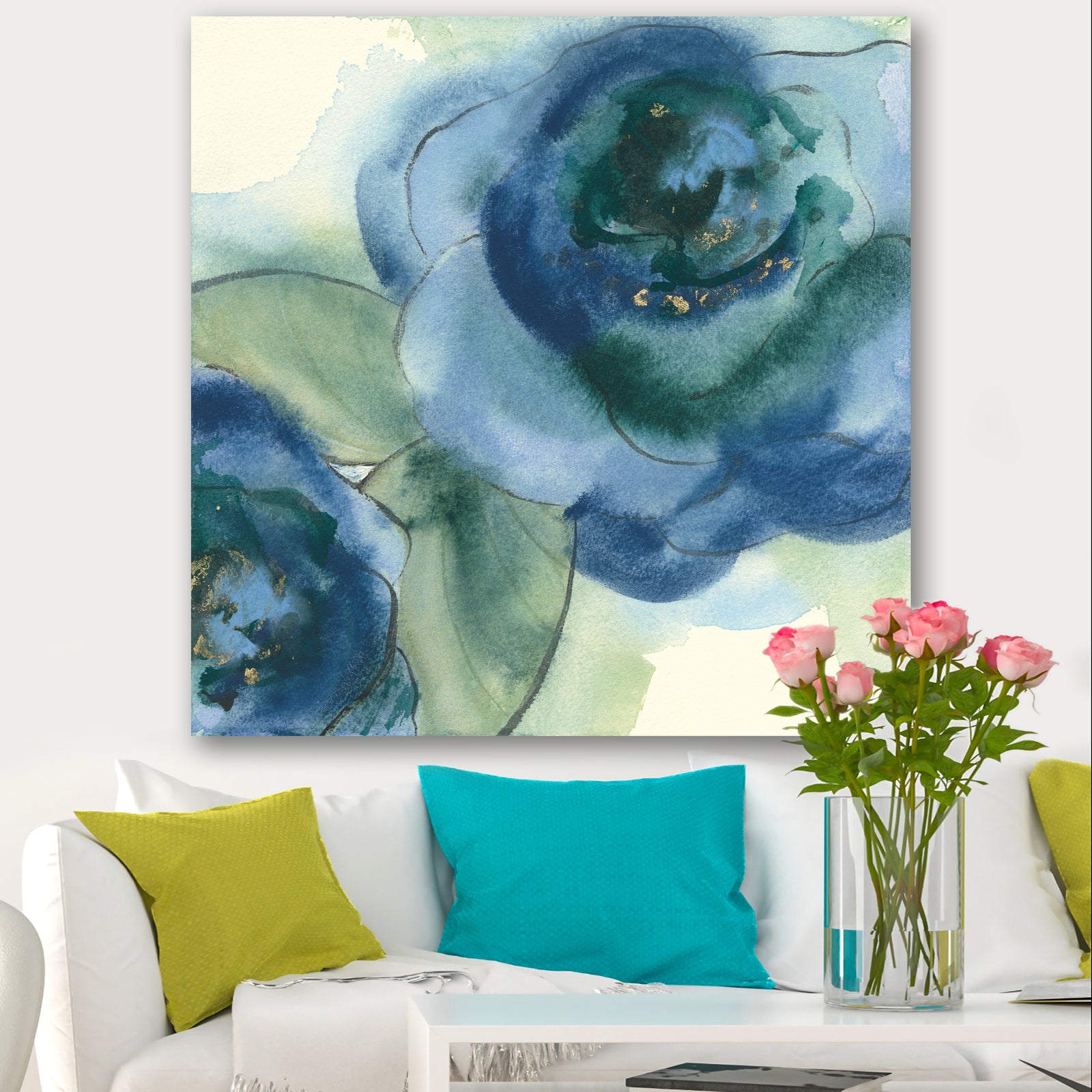 Blue Floral Poppies V - Cottage Canvas Art