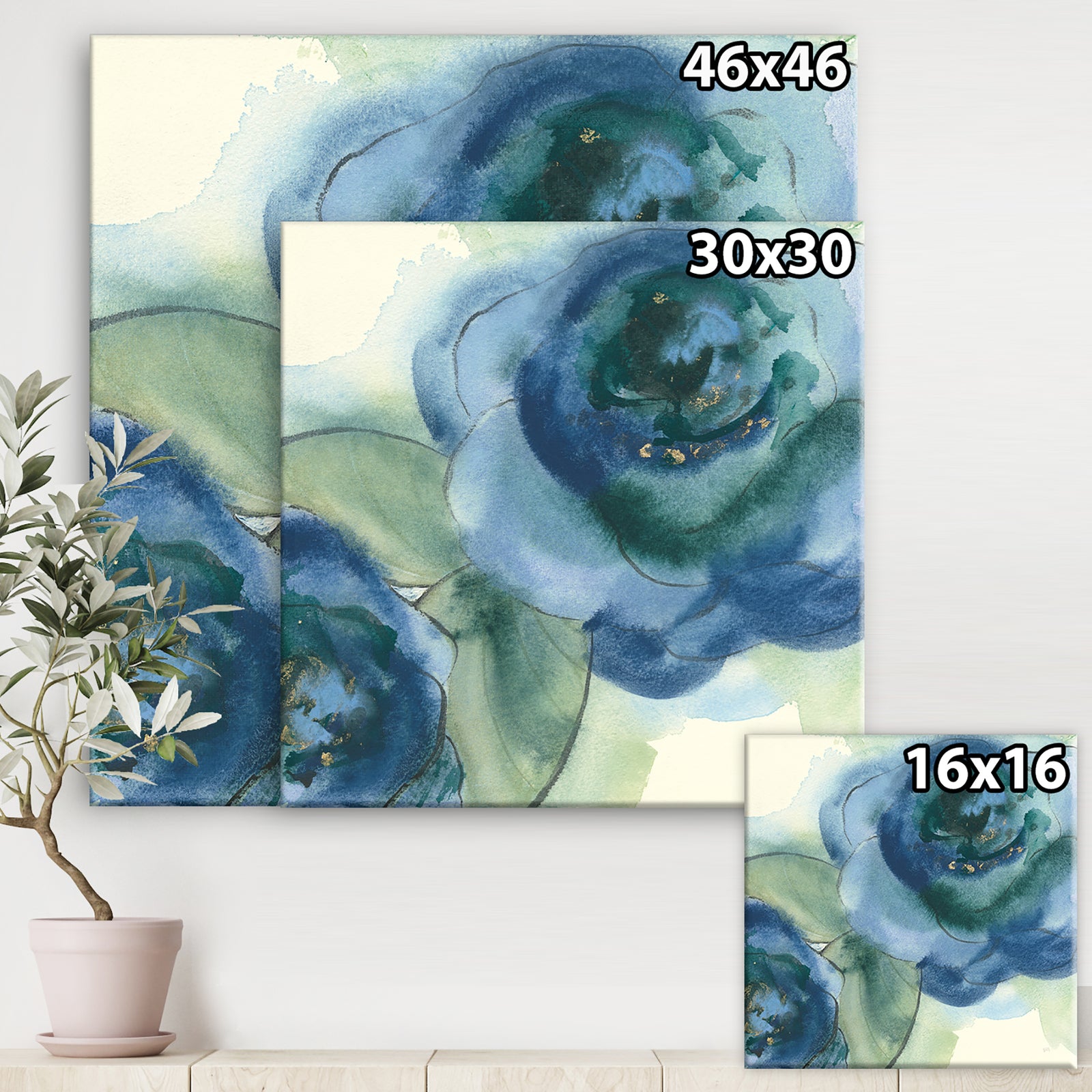 Blue Floral Poppies V - Cottage Canvas Art