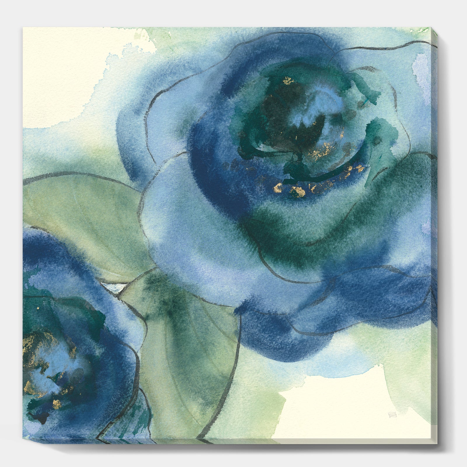 Blue Floral Poppies V - Cottage Canvas Art