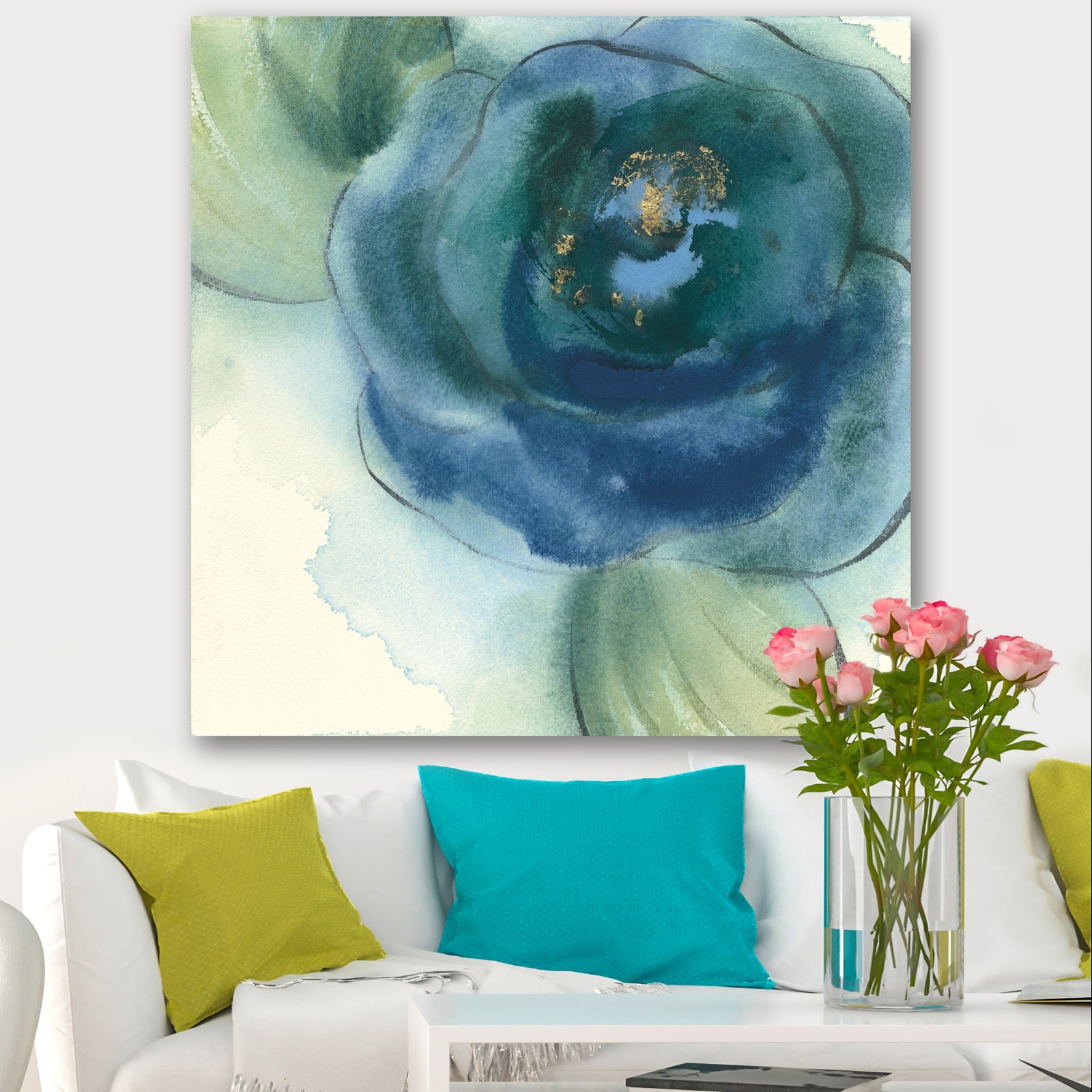 Blue Floral Poppies VI - Cottage Premium Canvas Wall Art