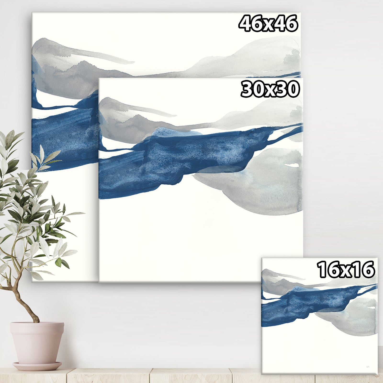 Gouache Sapphire on Gray II - Modern & Transitional Gallery-wrapped Canvas