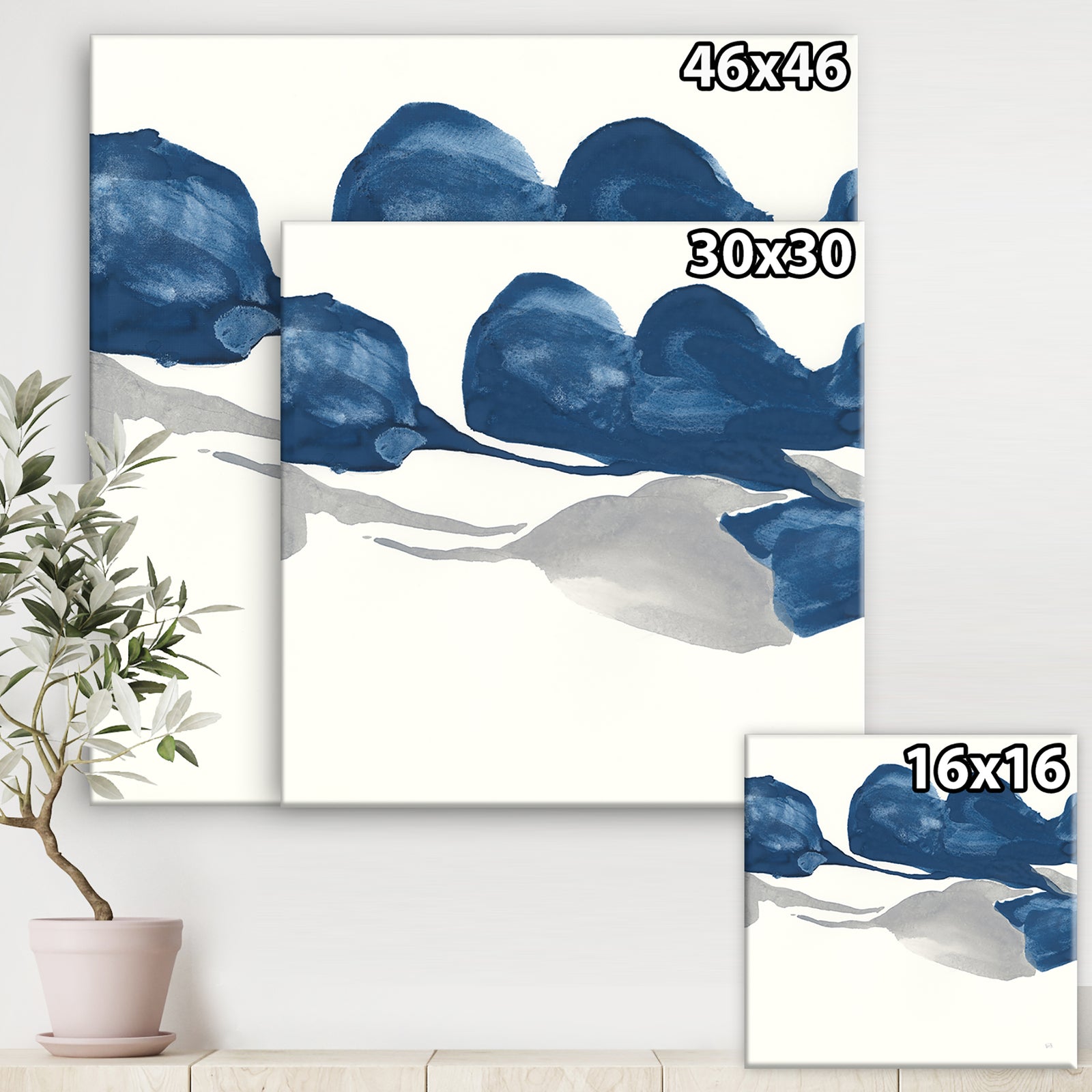 Gouache Sapphire on Gray III - Modern & Transitional Canvas Artwork