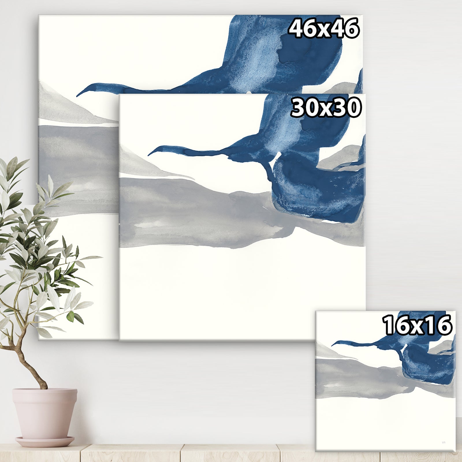 Gouache Sapphire on Gray IV - Modern & Transitional Canvas Art