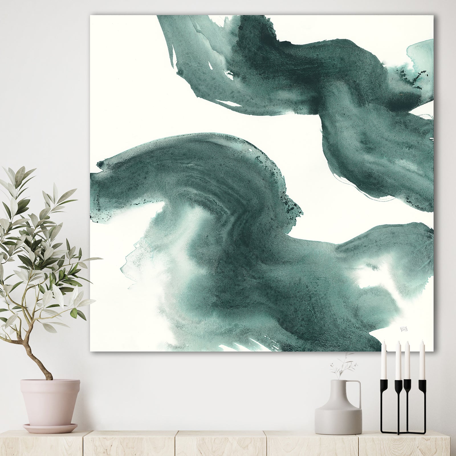 Gouache Green on Gray I - Modern & Transitional Premium Canvas Wall Art