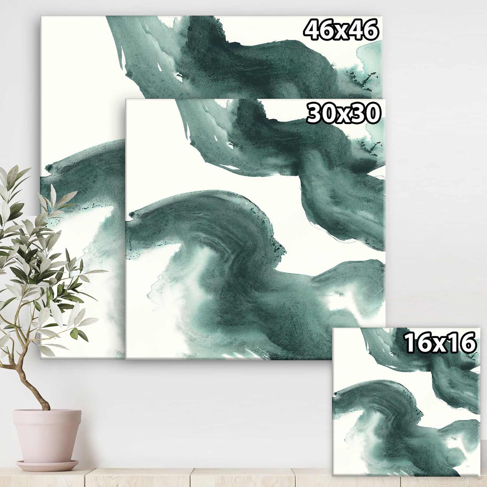 Gouache Green on Gray I - Modern & Transitional Premium Canvas Wall Art