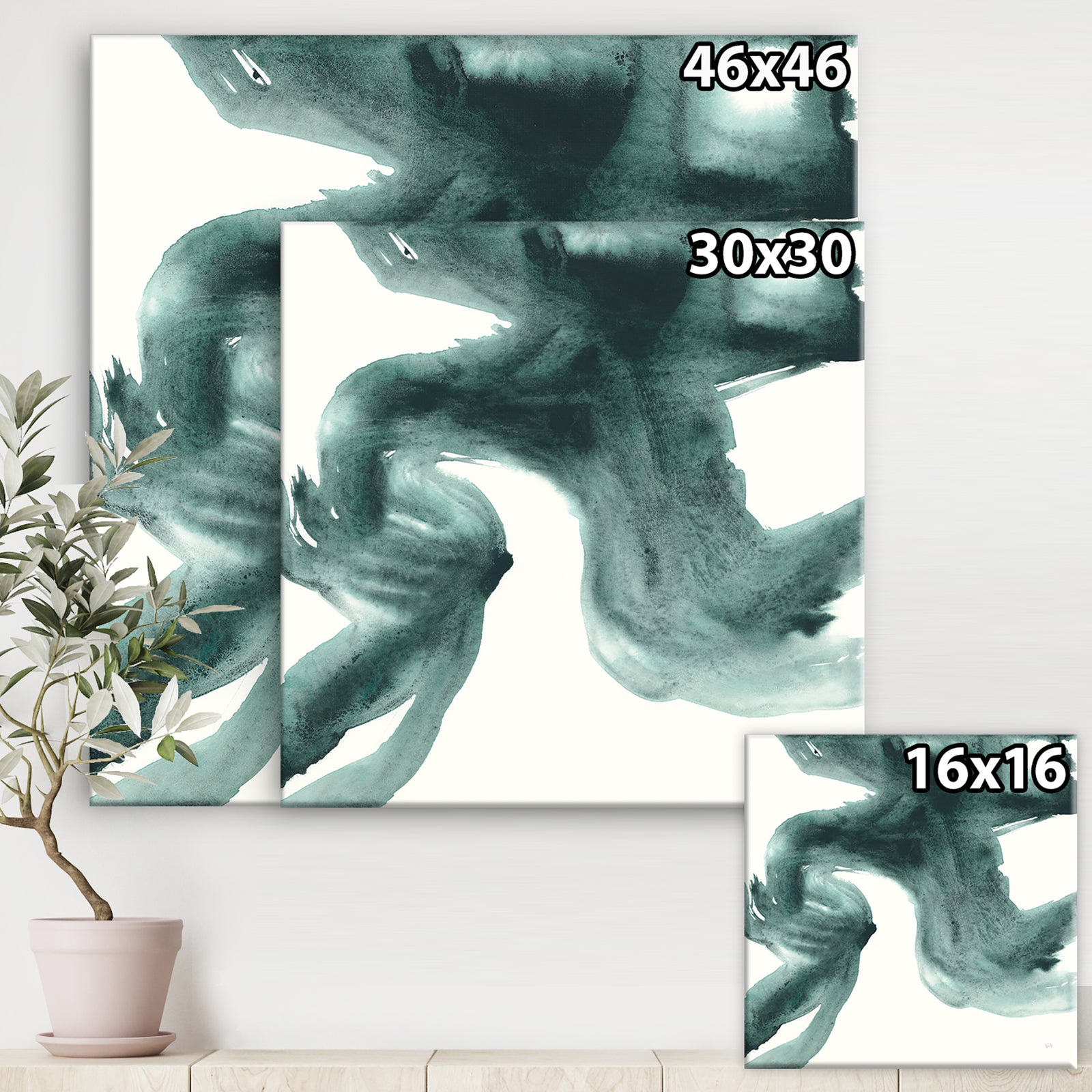 Gouache Green on Gray II - Modern & Transitional Gallery-wrapped Canvas