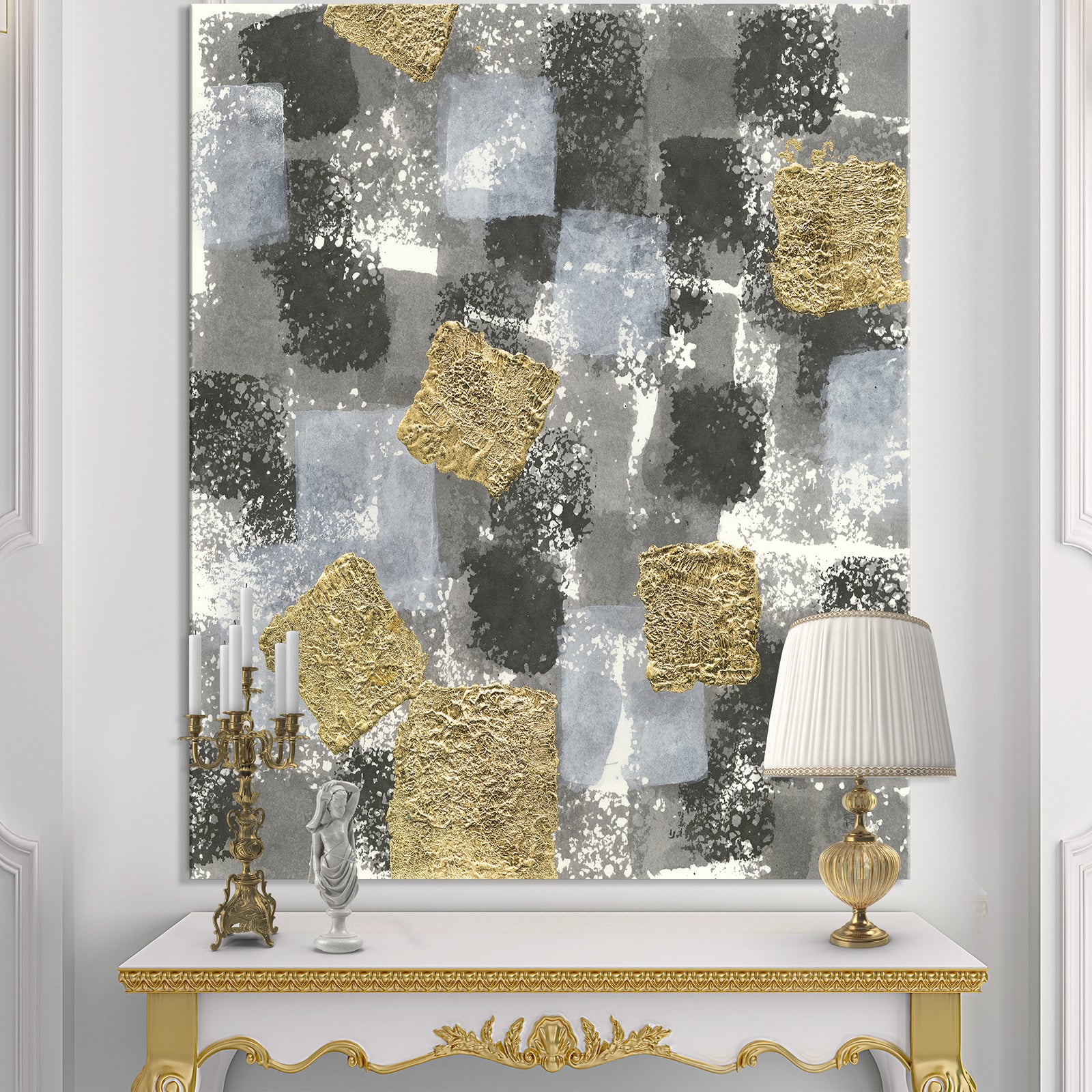 Gold Glamour Squares II - Modern & Transitional Gallery-wrapped Canvas