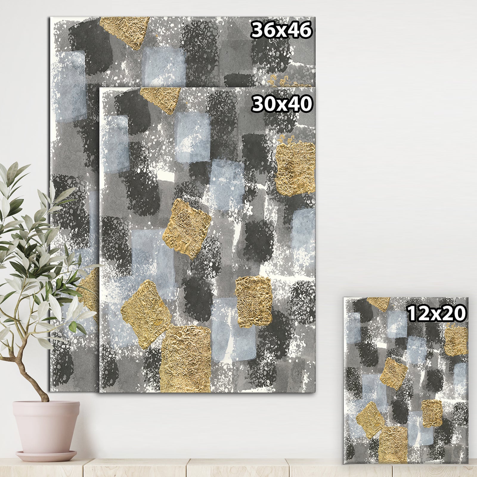 Gold Glamour Squares II - Modern & Transitional Gallery-wrapped Canvas