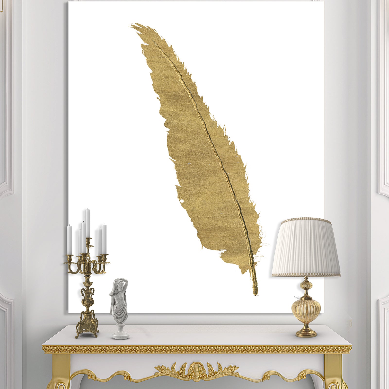 Glam pure Gold Feather I - Glam Gallery-wrapped Canvas