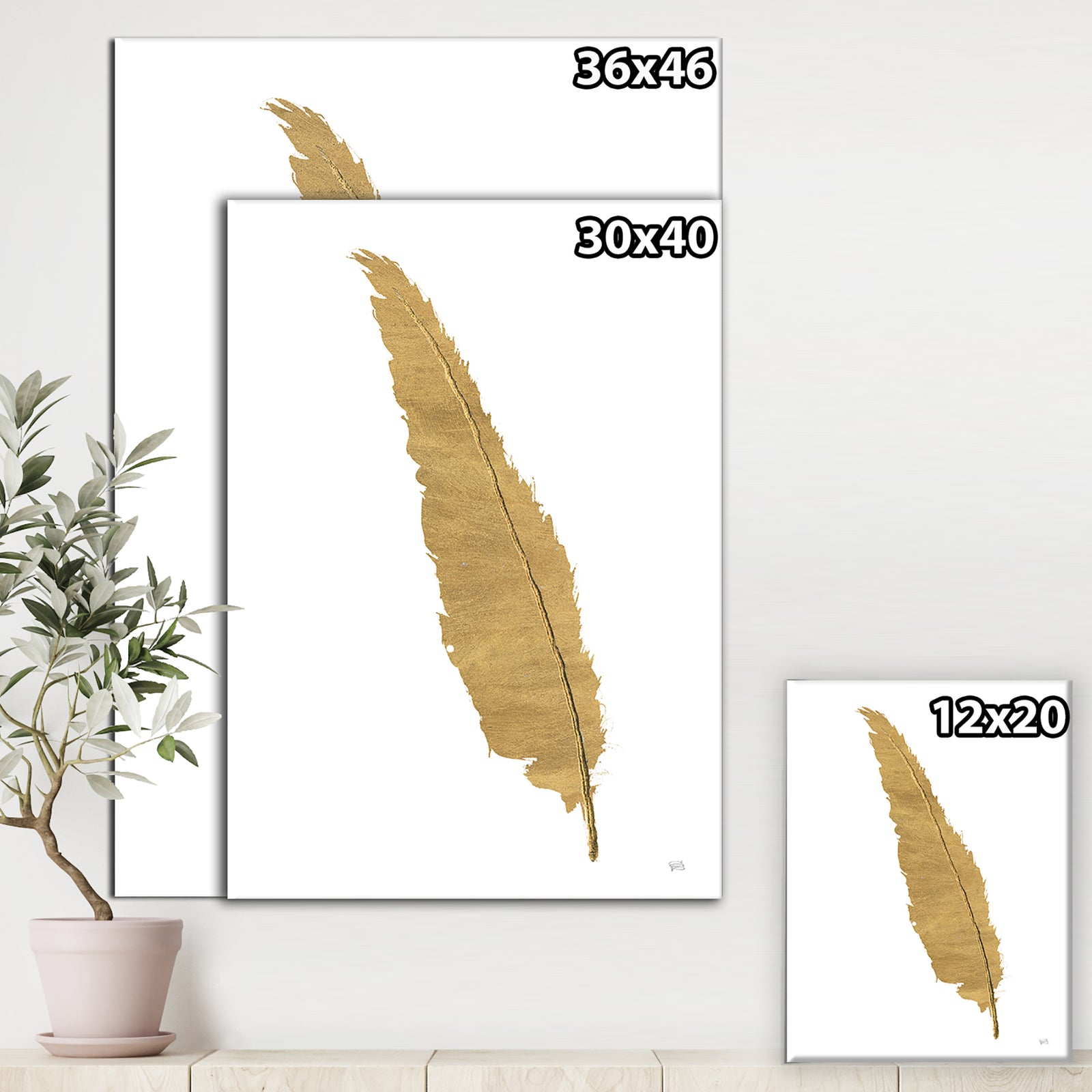 Glam pure Gold Feather I - Glam Gallery-wrapped Canvas