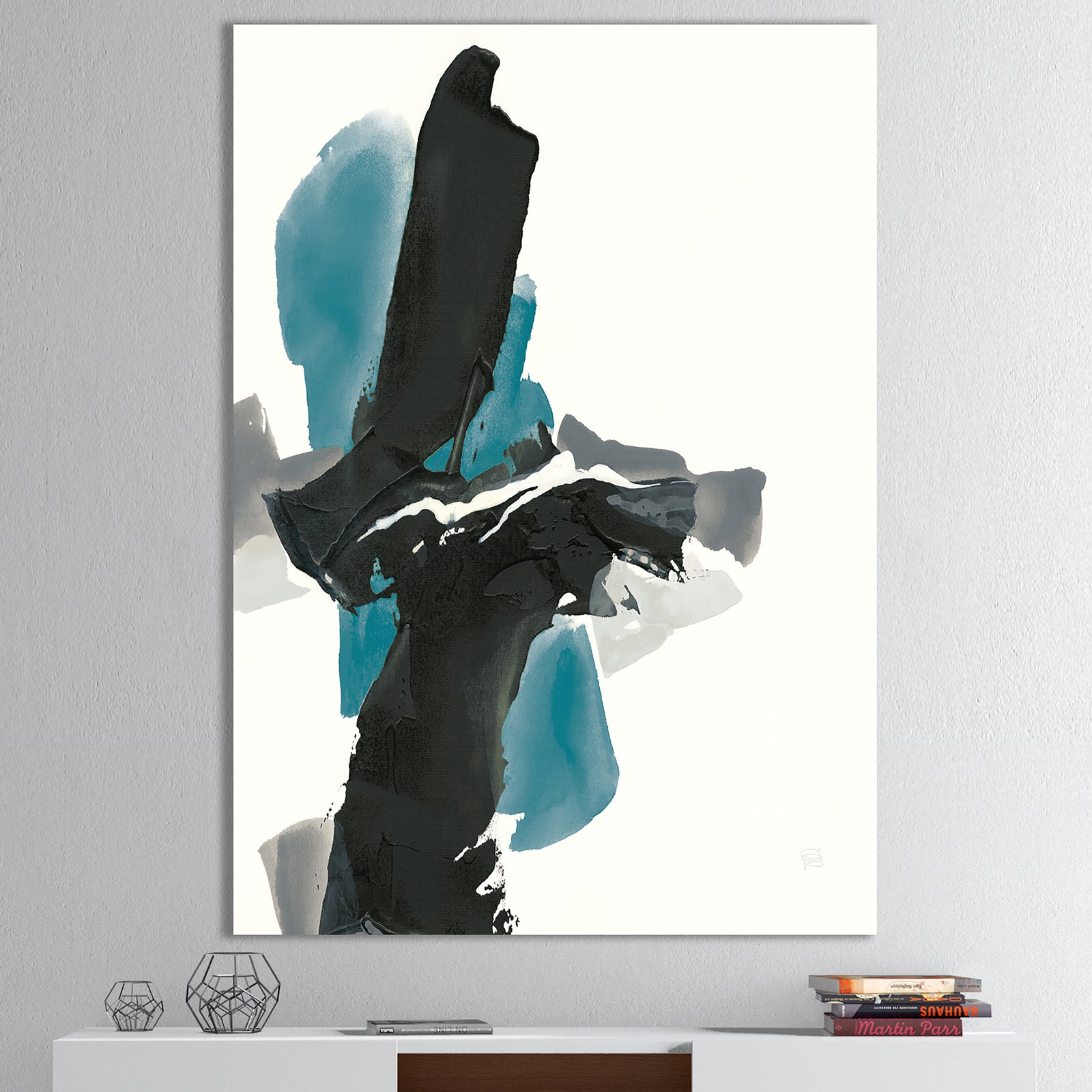 Geometric Black and Teal IV - Modern & Contemporary Gallery-wrapped Canvas