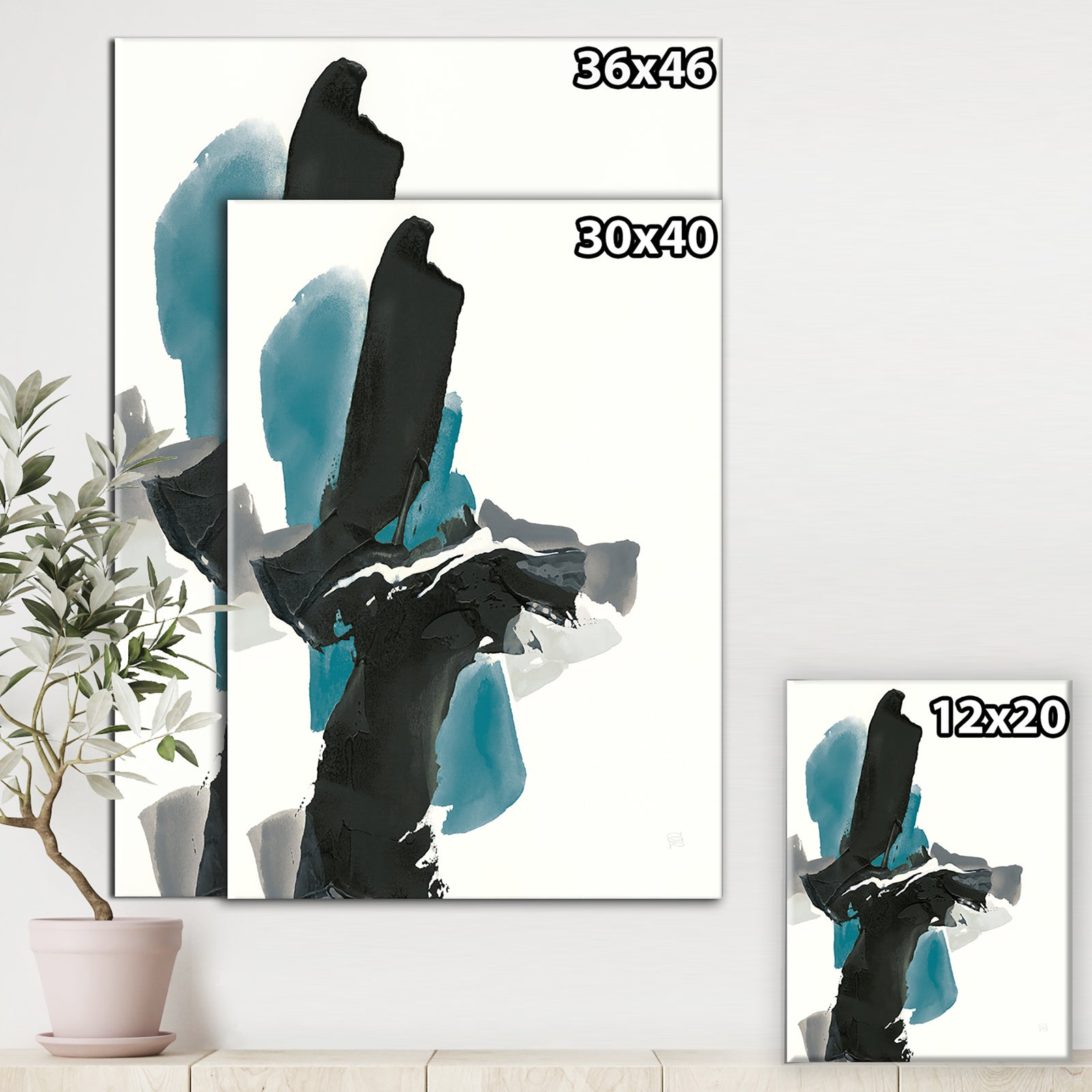Geometric Black and Teal IV - Modern & Contemporary Gallery-wrapped Canvas