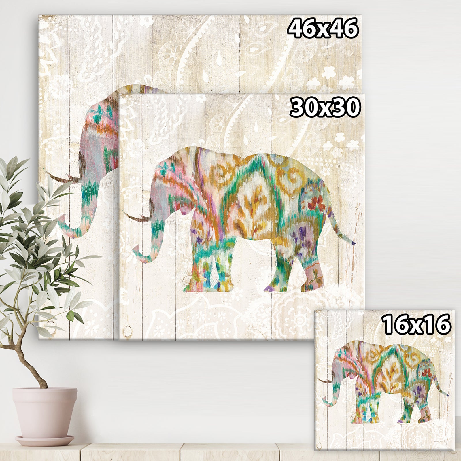 Boho Paisley Elephant II vII - Bohemian & Eclectic Canvas Art