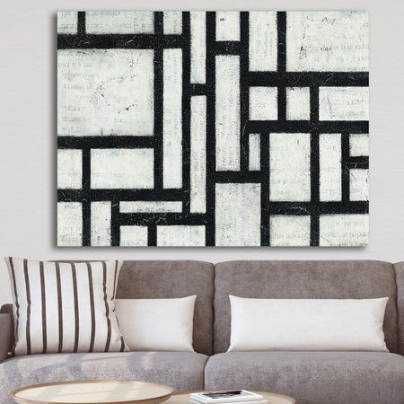 Black and White Labyrinth geometric - Mid-Century Modern Canvas Art