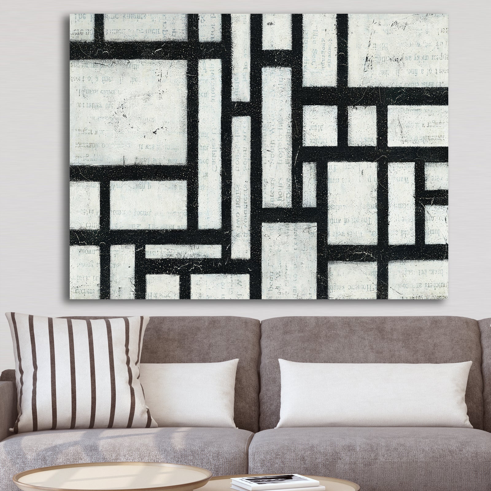 Black and White Labyrinth geometric - Mid-Century Modern Canvas Art