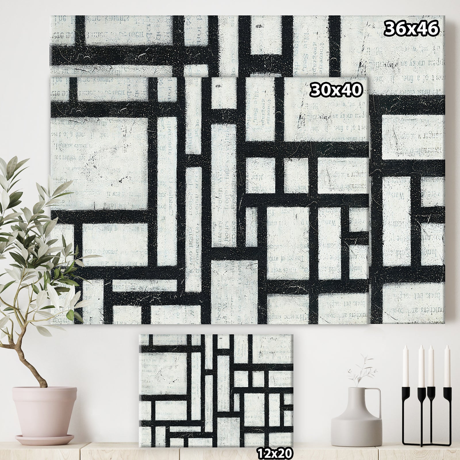 Black and White Labyrinth geometric - Mid-Century Modern Canvas Art
