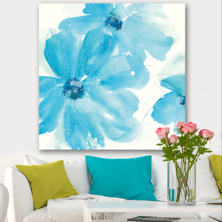 Blue Watercolor Flowers - Farmhouse Premium Canvas Wall Art
