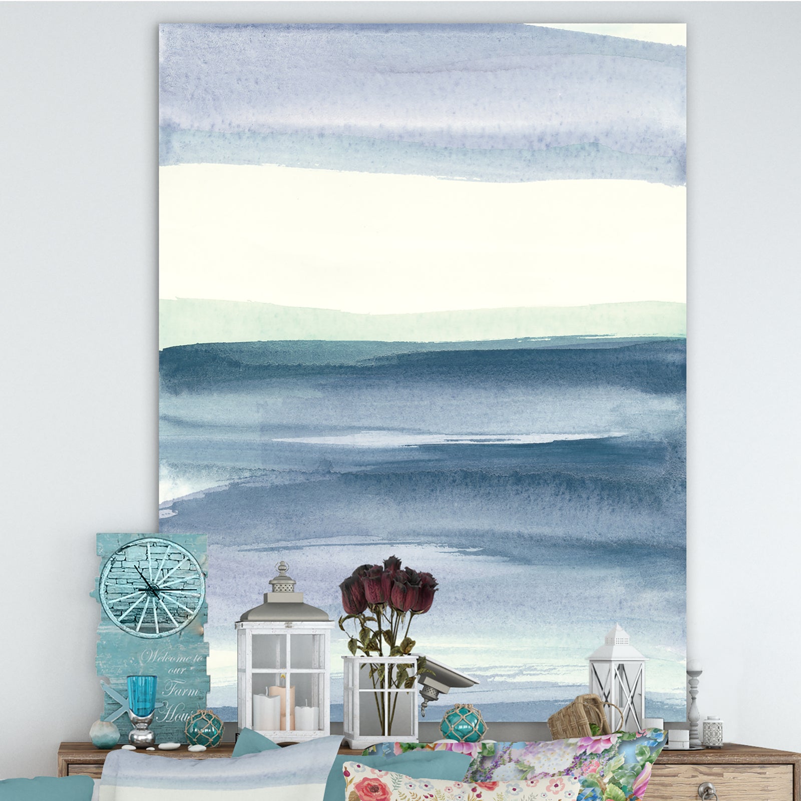 Mint Indigo Dawn I - Farmhouse Canvas Art