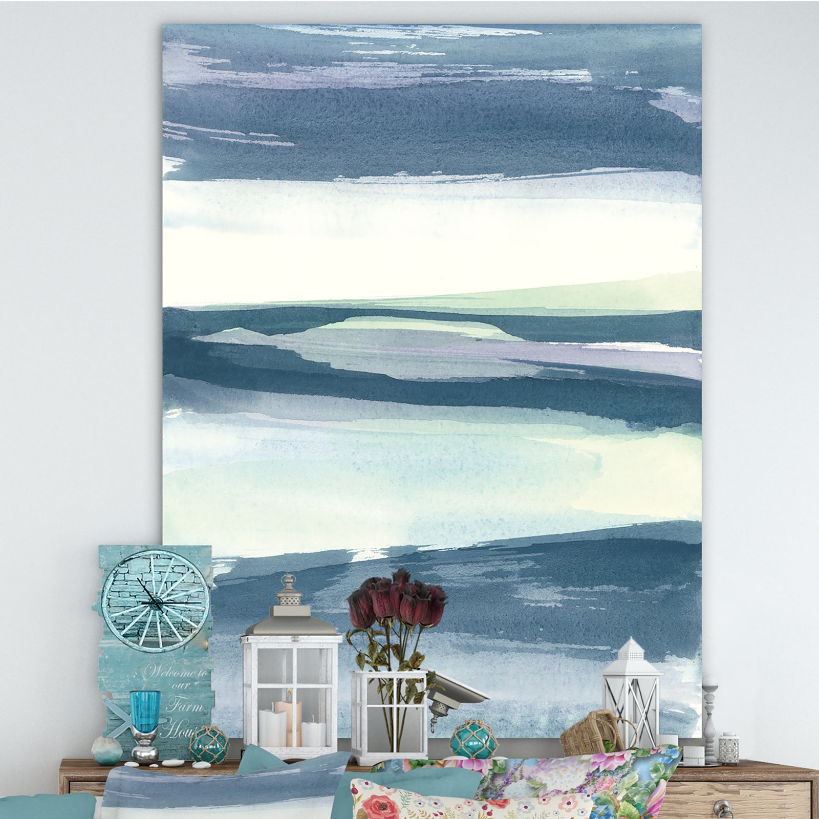 Mint Indigo Dawn II - Farmhouse Premium Canvas Wall Art